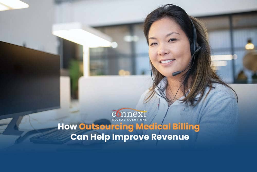 How Outsourcing Medical Billing Can Help Improve Revenue asian with headset in a corporate office