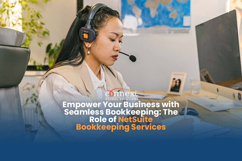 Empower Your Business with Seamless Bookkeeping The Role of NetSuite Bookkeeping Services woman in corporate attire working with computer writing in office