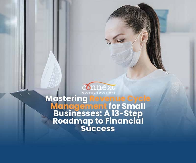 Mastering-Revenue-Cycle-Management-for-Small-Businesses-A-13-Step-Roadmap-to-Financial-Success-woman-in-lab-gown-with-medical-results-in-doctors-office-clinic-hospital