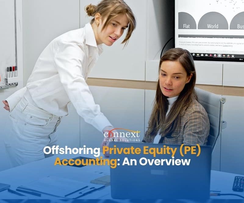 Offshoring-Private-Equity-PE-Accounting-An-Overview-woman-in-brown-and-black-plain-blazer-sitting-in-gray-chair-with-laptop-with-woman-in-white-polo-in-office-meeting