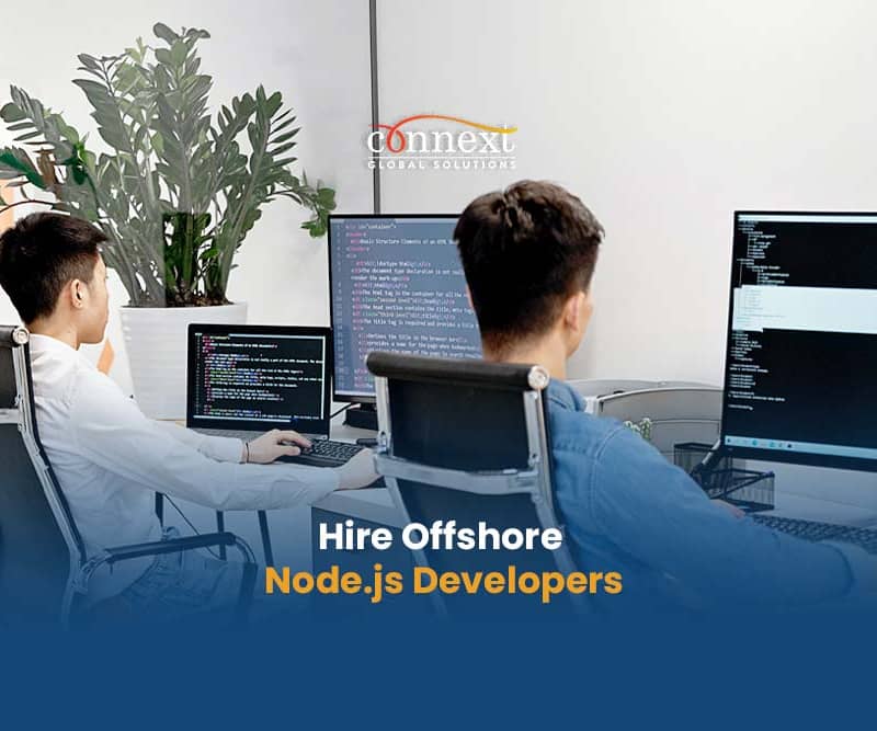 Hire Offshore Node.js Developers 2 people coding in corporate office