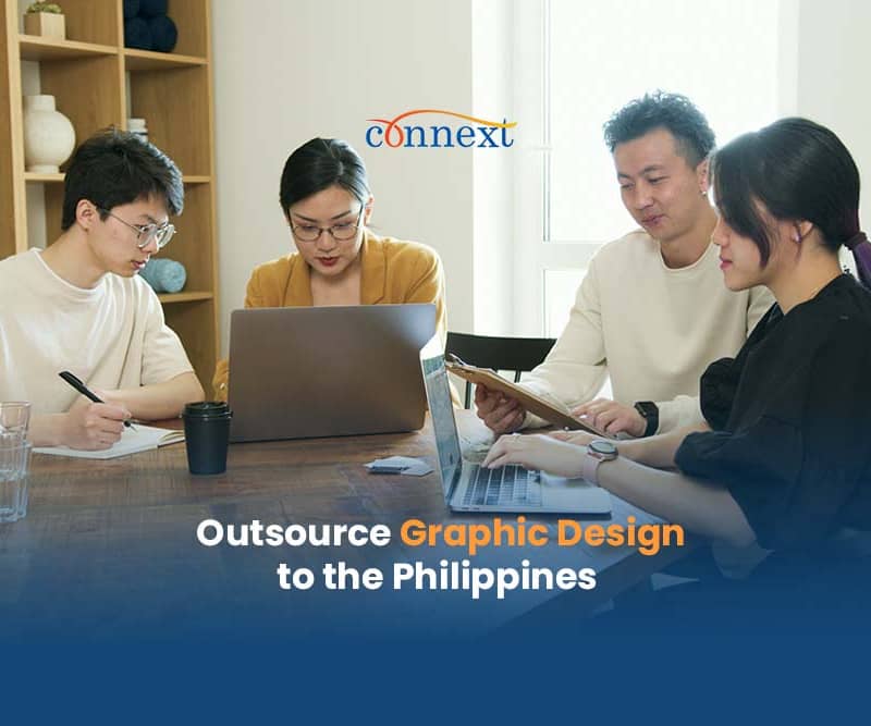 Outsource Graphic Design to the Philippines 4 people brainstorming in office meeting asian