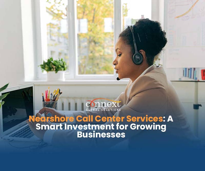 Nearshore-Call-Center-Services-A-Smart-Investment-for-Growing-Businesses-woman-using-laptop-and-headset-in-corporate-attire-inside-office