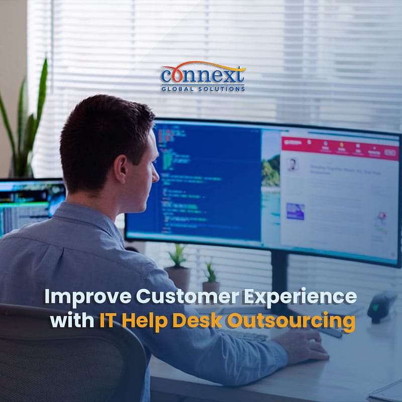 Improve Customer Experience through IT Help Desk Outsourcing Man infront of a Computer Information Technology 1